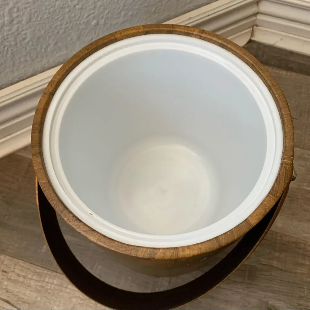 Vintage Wood Ice Bucket with Handle – Mid Century Modern Barware MCM rustic